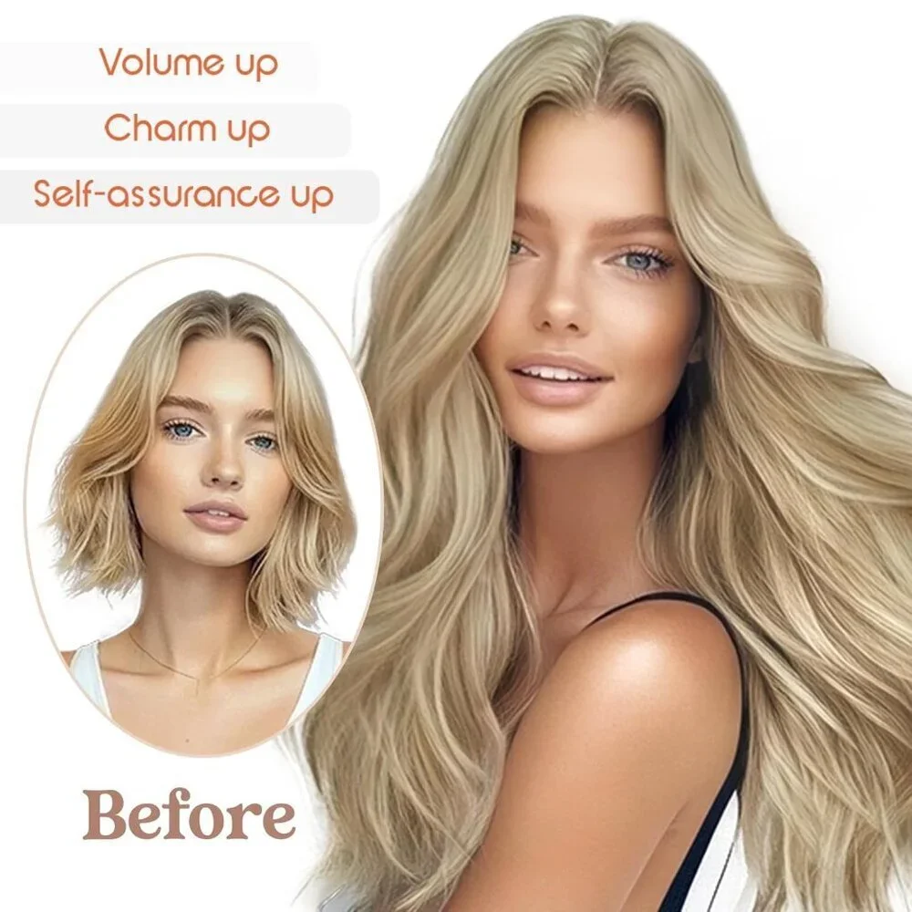 Human Hair Extensions Golden Blonde 18 Inch Clip-in Invisible Wire Versatile
